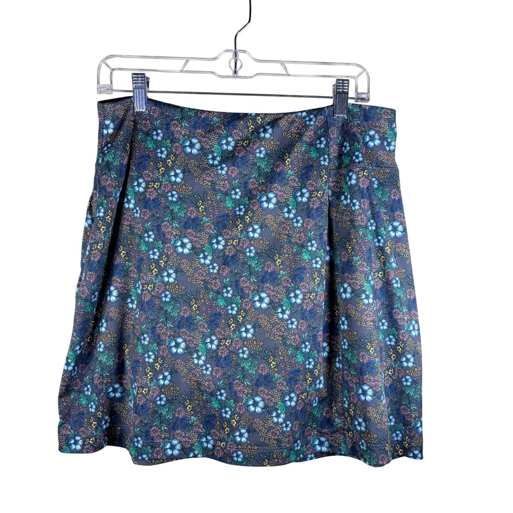 J Jill FIT Floral Fit Knit Skort Zip Pocket Athletic Stretch Skirt Blue S